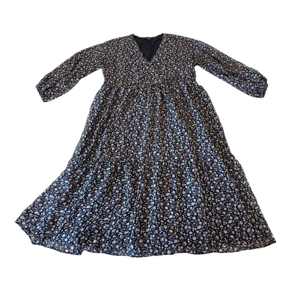 Madewell Navy Tie-Waist Midi Dress in Harvest Vine Floral Size Large MB212 - Picture 12 of 16